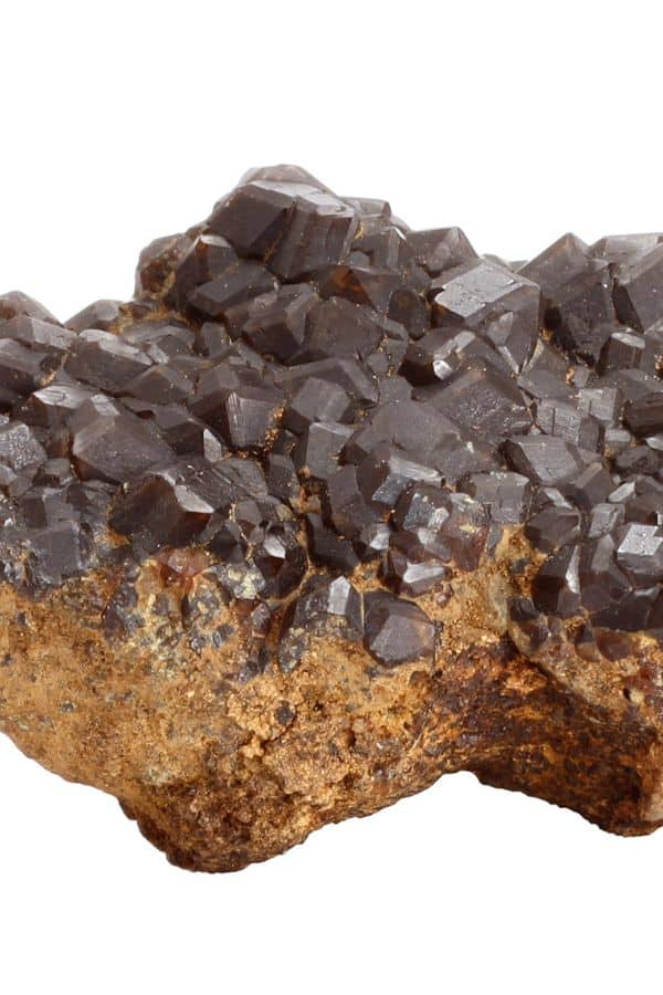 melanite crystals on a rock