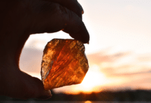 honey amber calcite in the sun