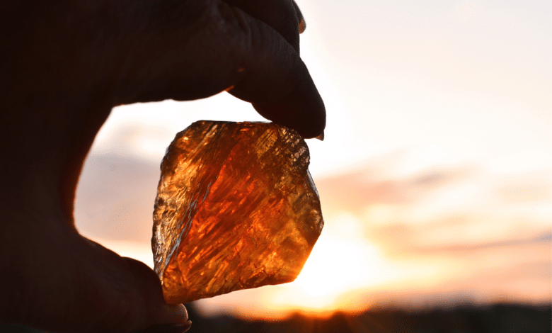 honey amber calcite in the sun